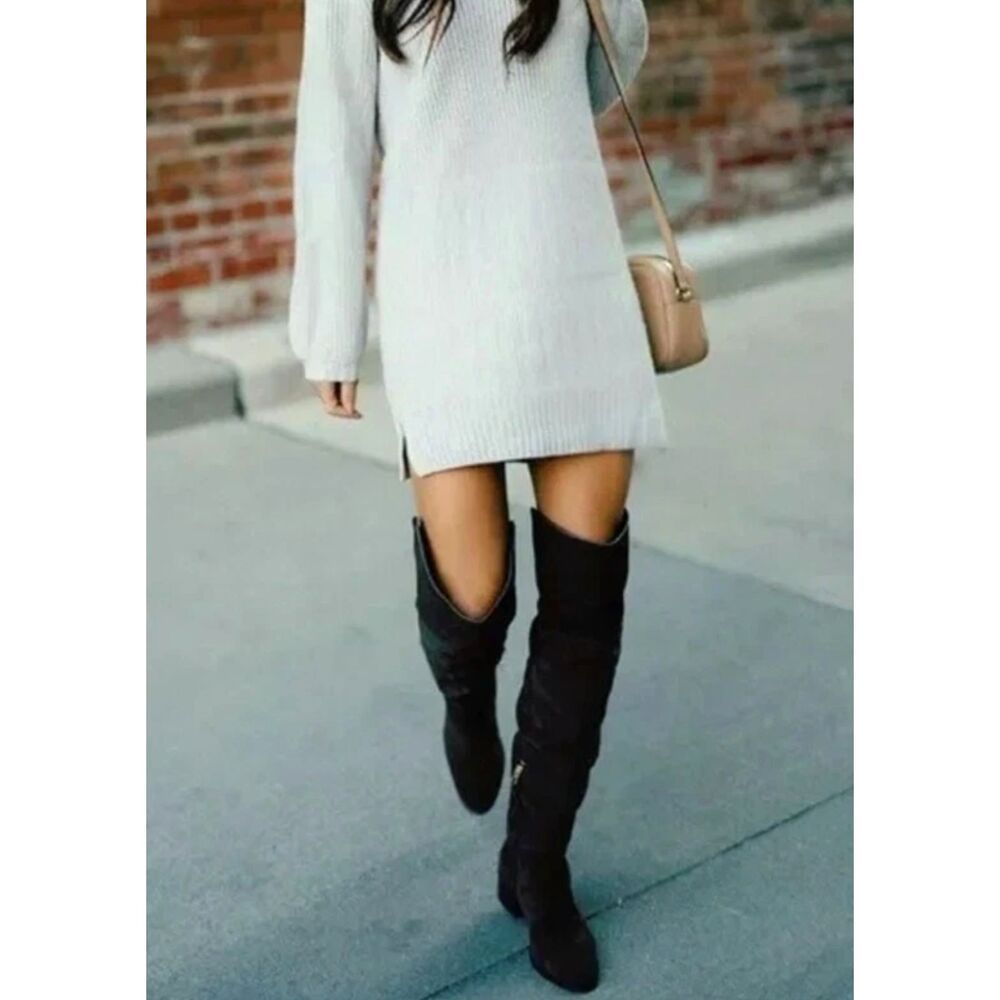 Coach Lucia Black 100% Suede Leather Over The Knee 1.75” Heel Tall Boots SZ 6.5 - Picture 2 of 16